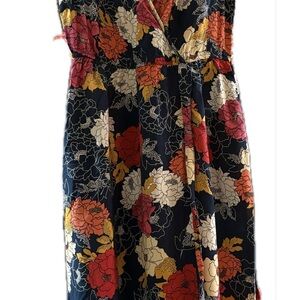 Navy Floral Maxi Wrap Dress with Multicolor Blooms